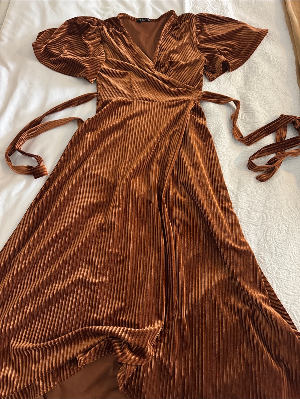 Simplee Apparel Copper-Brown Velvet Wrap Maxi Dress